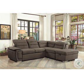Platina Chocolate 3 Piece With Pull Out Bed And Storage Ottoman RAF Sectional