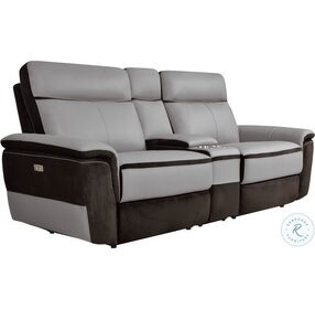 Laertes Charcoal And Taupe Gray Power Reclining Console Loveseat