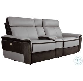 Laertes Two Tones Gray Leather Power Reclining Console Loveseat