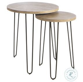 Oblique Wire Brushed Natural Cerused Elm Round Nesting End Tables