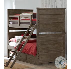 Bunkhouse Aged Barnwood Twin Over Twin Single Side Storage Bunk Bed