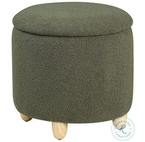 Valia Green Faux Sheepskin Upholstered Round Storage Ottoman