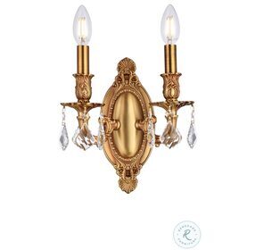Rosalia 9" French Gold 2 Light Wall Sconce With Clear Royal Cut Crystal Trim