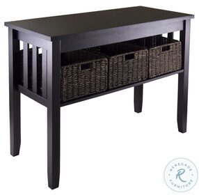 Morris Espresso Console Hall Table with 3 Foldable Baskets