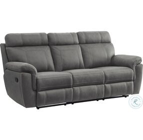 Clifton Gray Double Reclining Sofa With Drop Down Cup Holders