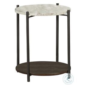 Noemie Marble Top White And Gunmetal Accent Table