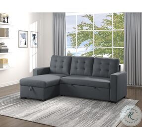 Cornish Charcoal 2 Piece Reversible Sectional with Pull out Bed and Hidden Storage
