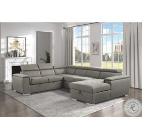Berel Brown Sectional With Adjustable Headrests