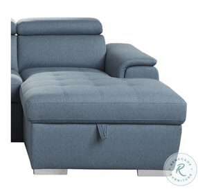 Berel Blue RAF Chaise With Adjustable Headrest And Hidden Storage