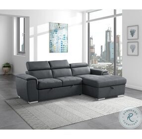Berel Dark Gray RAF Chaise Sectional With Adjustable Headrest And Hidden Storage