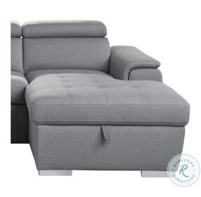 Berel Gray RAF Chaise With Adjustable Headrest And Hidden Storage
