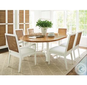 Laguna Linen White And Light Nutmeg Capistrano Extendable Dining Room Set by Barclay Butera