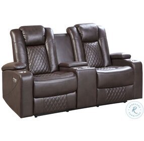 Caelan Dark Brown Power Double Reclining Console Loveseat with Power Headrests