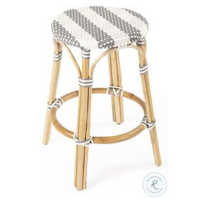 Tobias Damask Grey And White Rattan Counter Height Stool