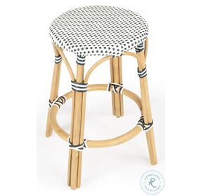 Tobias Navy And Cottage White Rattan Counter Height Stool