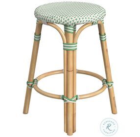 Tobias Distressed White and Green Rattan 24" Round Counter Height Stool
