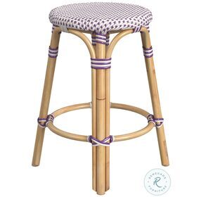 Tobias Distressed White and Purple Rattan 24" Round Counter Height Stool