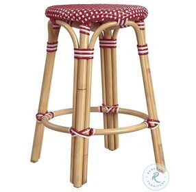 Tobias Distressed Red and White Rattan 24" Round Counter Height Stool