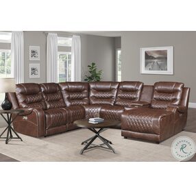 Putnam Brown 6 Piece Modular Power Reclining Sectional With RAF Chaise