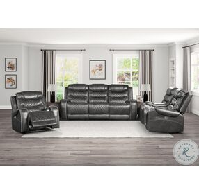 Putnam Gray Double Power Reclining Living Room Set With Drop-Down Table