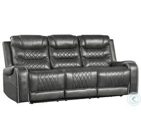 Putnam Gray Double Power Reclining Sofa With Drop-Down Table