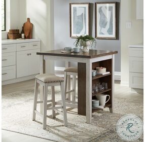 Brook Creek White And Wood 3 Piece Counter Height Dining Table Set