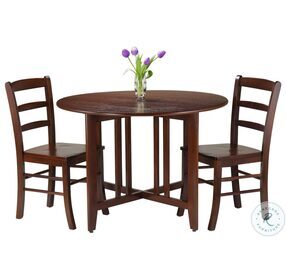 Alamo Walnut 3 Piece Extendable Round Drop Leaf Dining Set with 2 Ladder Back Chairs