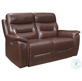 Armando Brown Leather Double Power Reclining Loveseat With Power Headrest