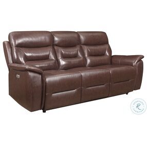 Armando Brown Leather Double Power Reclining Sofa With Power Headrest