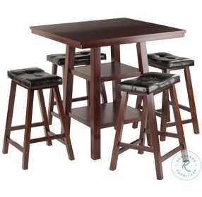 Orlando 5 Piece Walnut Counter Height Dining Set with 4 Cushion Seat Stools