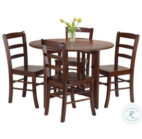 Alamo Walnut 5 Piece Extendable Round Drop Leaf Dining Set with 4 Ladder Back Chairs