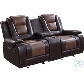 Briscoe Light And Dark Brown Double Glider Reclining Console Loveseat