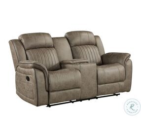 Centeroak Sandy Brown Double Reclining Loveseat With Center Console