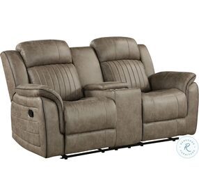 Centeroak Sandy Brown Double Reclining Loveseat With Center Console
