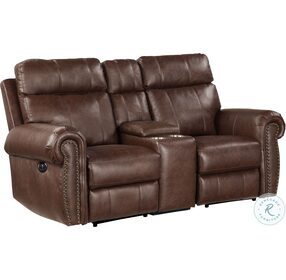 Granville Brown Double Power Reclining Loveseat With Center Console