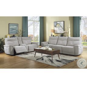Tesoro Mist Gray Power Double Reclining Living Room Set with Power Headrests and USB Ports