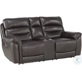 Lance Brown Power Double Reclining Console Loveseat With Power Headrests