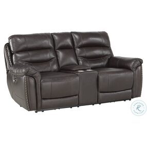 Lance Brown Leather Power Double Reclining Console Loveseat With Power Headrests