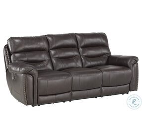 Lance Brown Leather Power Double Reclining Sofa With Power Headrests