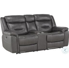 Danio Dark Gray Kennett Power Double Reclining Loveseat With Console And Power Headrest