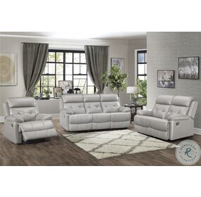 Lambent Silver Gray Leather Double Reclining Living Room Set