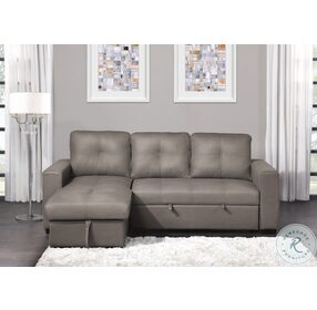 Magnus Taupe 2 Piece Reversible Sectional With Pull Out Bed And Hidden Storage
