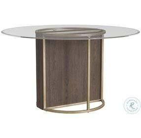 Stefan Chalk Grey And Champagne Gold Glass Top Round Dining Table
