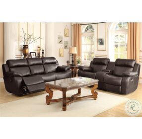 Marille Dark Brown Double Reclining Living Room Set with Center Drop-Down
