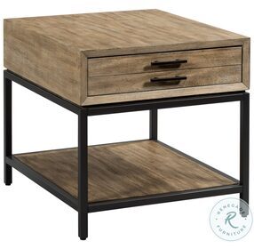 Jefferson Natural Waxed Beige And Dark Bronze Rectangular Drawer End Table