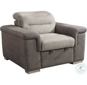 Alfio Beige and Taupe Chair with Pull Out Ottoman