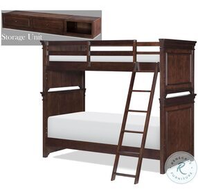 Canterbury Warm Cherry Twin Over Twin Bunk Bed With Dual Side Storage