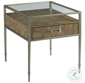 Carlton Rich Chestnut Brown And Brushed Silver Metal Rectangular Drawer End Table