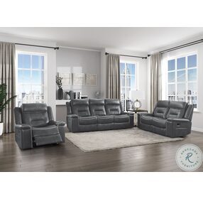 Darwan Dark Gray Double Lay Flat Reclining Living Room Set