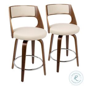 Cecina Walnut And Cream Faux Leather Swivel 24'' Counter Height Stool Set Of 2
